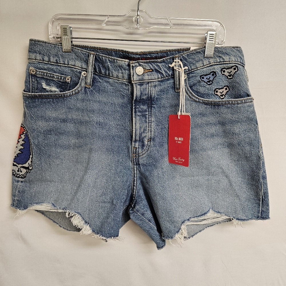 Grateful Dead x Lucky Brand NWT Womens 90s Midi Jean Shorts Sz 14/32 Embroidered - Picture 3 of 9